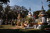Vientiane, Laos - Wat Si Saket, the area around the temple precinct is filled with stupas, drum tower, open pavilion sheltering Buddha statues.